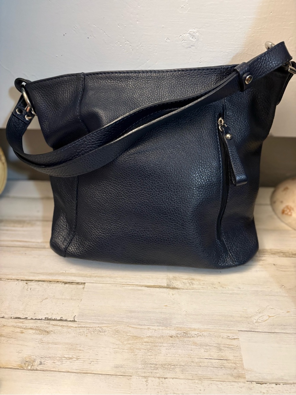 Borse in pelle made in Italy navy blue pebbled Leather
